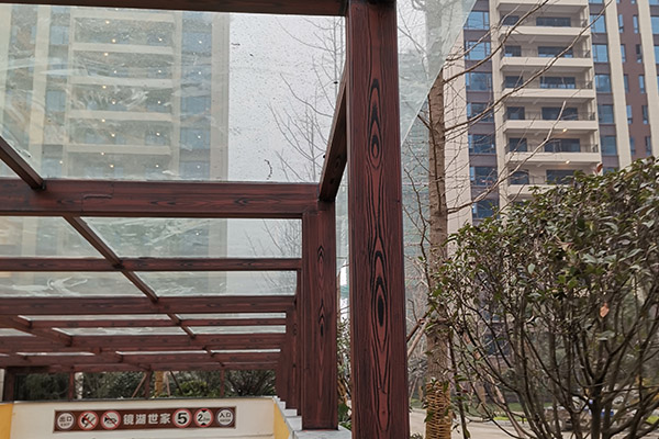 安徽蕪湖鏡湖區(qū)碧桂園小區(qū)鋼結構車庫入口仿木紋漆施工案例